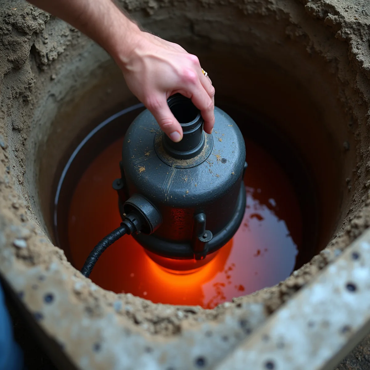Half horsepower cast iron submersible sump pump running continuously